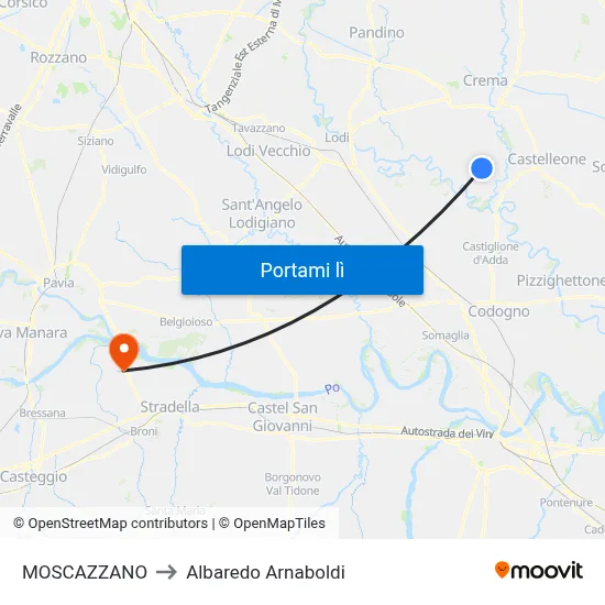 MOSCAZZANO to Albaredo Arnaboldi map