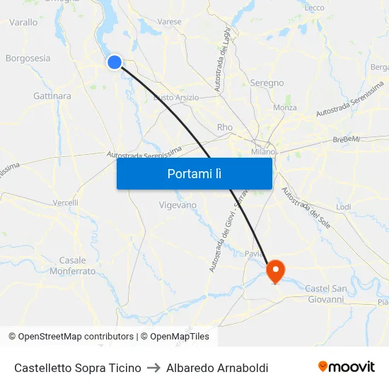 Castelletto Sopra Ticino to Albaredo Arnaboldi map