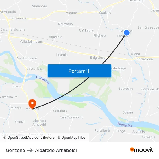 Genzone to Albaredo Arnaboldi map