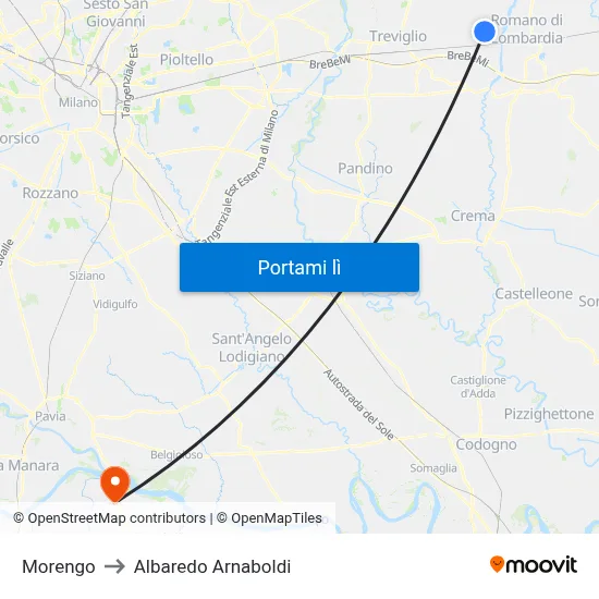 Morengo to Albaredo Arnaboldi map