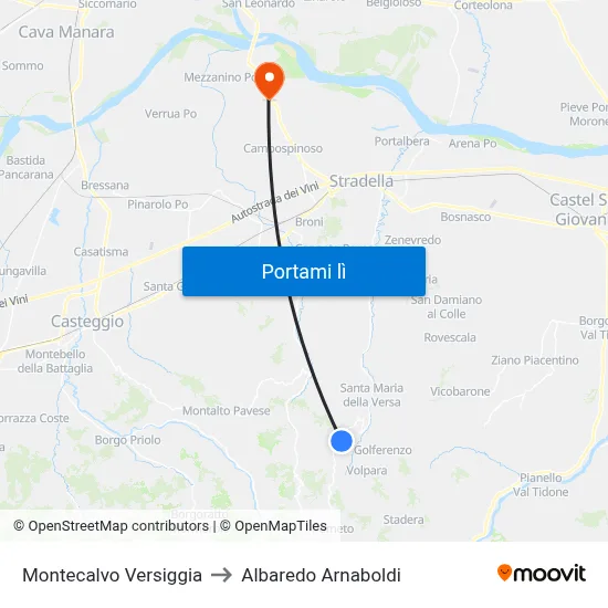 Montecalvo Versiggia to Albaredo Arnaboldi map
