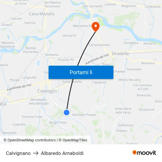 Calvignano to Albaredo Arnaboldi map