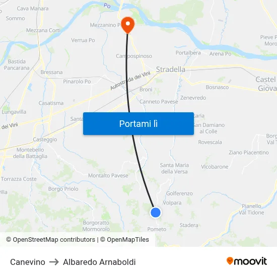 Canevino to Albaredo Arnaboldi map