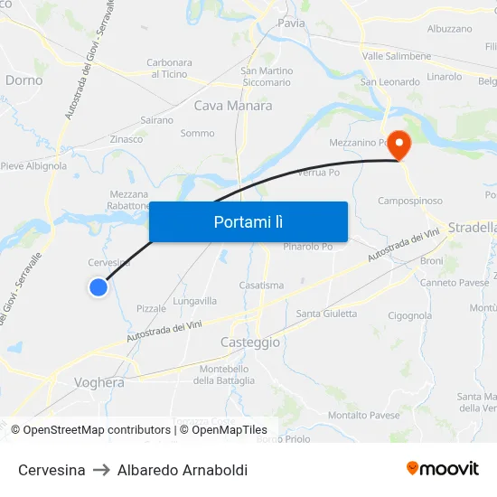 Cervesina to Albaredo Arnaboldi map