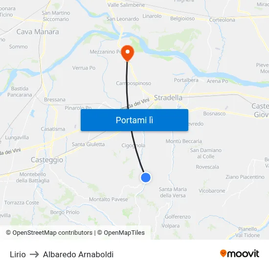 Lirio to Albaredo Arnaboldi map