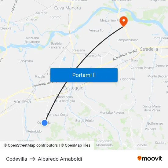 Codevilla to Albaredo Arnaboldi map