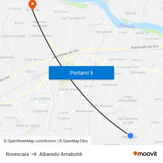 Rovescala to Albaredo Arnaboldi map