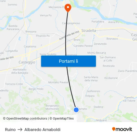Ruino to Albaredo Arnaboldi map