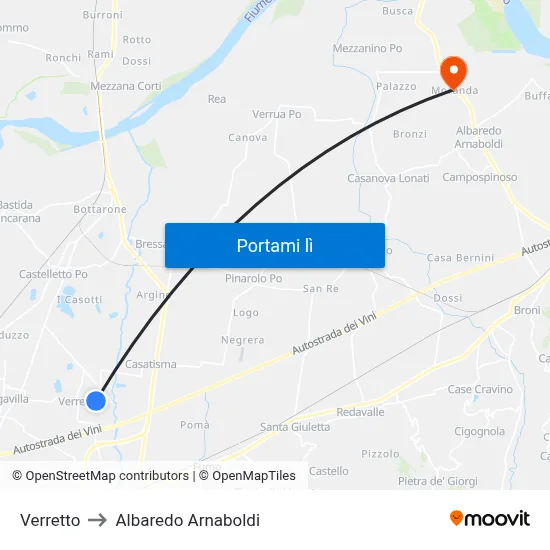 Verretto to Albaredo Arnaboldi map
