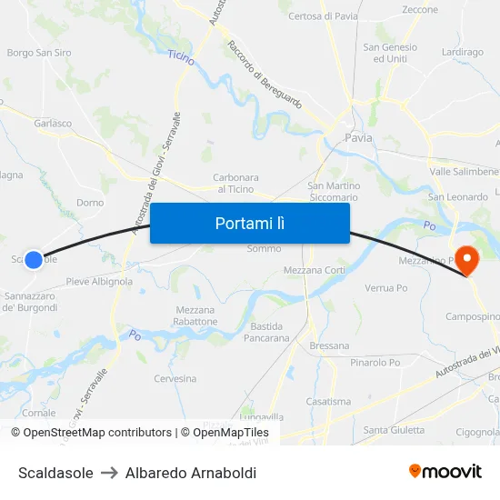 Scaldasole to Albaredo Arnaboldi map
