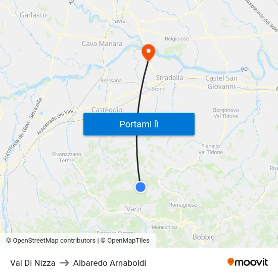 Val Di Nizza to Albaredo Arnaboldi map