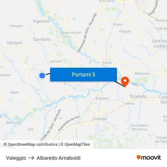 Valeggio to Albaredo Arnaboldi map