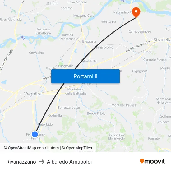 Rivanazzano to Albaredo Arnaboldi map