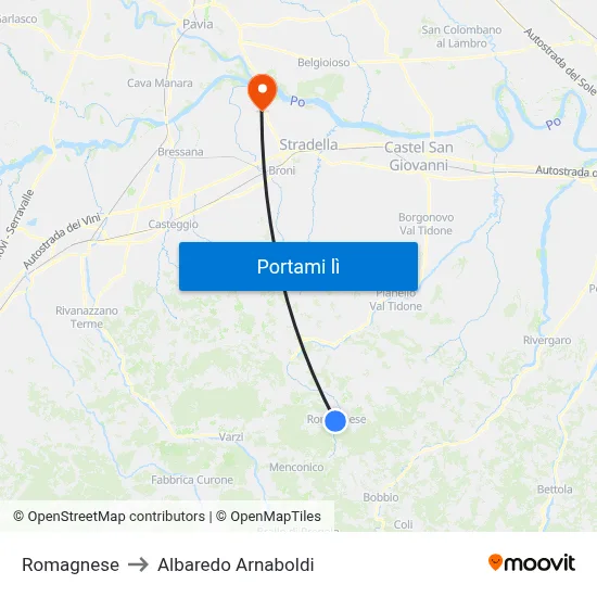 Romagnese to Albaredo Arnaboldi map