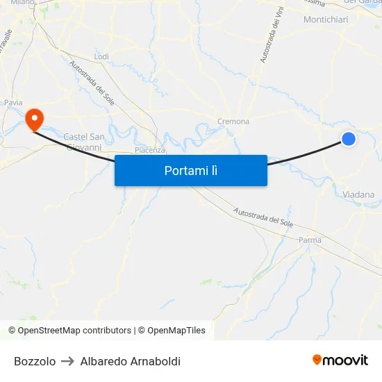 Bozzolo to Albaredo Arnaboldi map