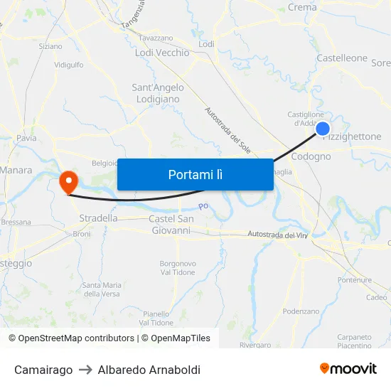 Camairago to Albaredo Arnaboldi map