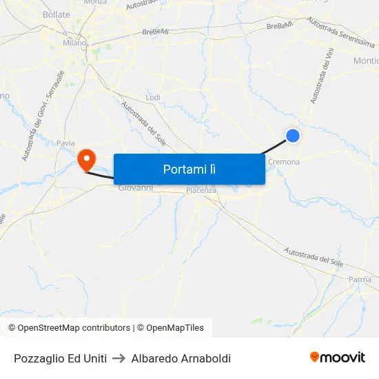 Pozzaglio Ed Uniti to Albaredo Arnaboldi map