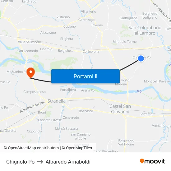 Chignolo Po to Albaredo Arnaboldi map