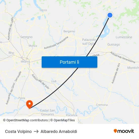 Costa Volpino to Albaredo Arnaboldi map