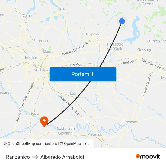 Ranzanico to Albaredo Arnaboldi map