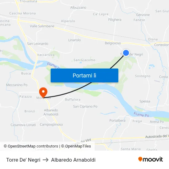 Torre De' Negri to Albaredo Arnaboldi map