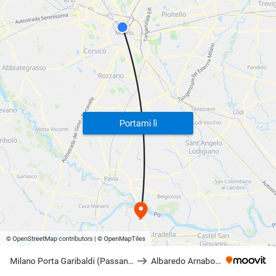 Milano Porta Garibaldi (Passante) to Albaredo Arnaboldi map