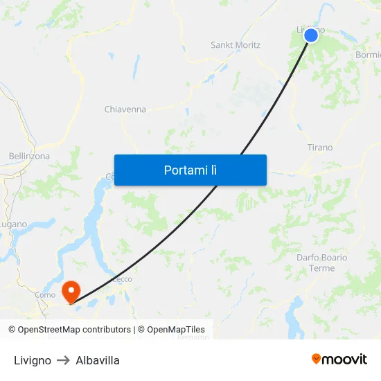 Livigno to Albavilla map