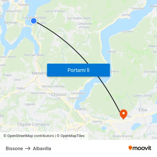 Bissone to Albavilla map