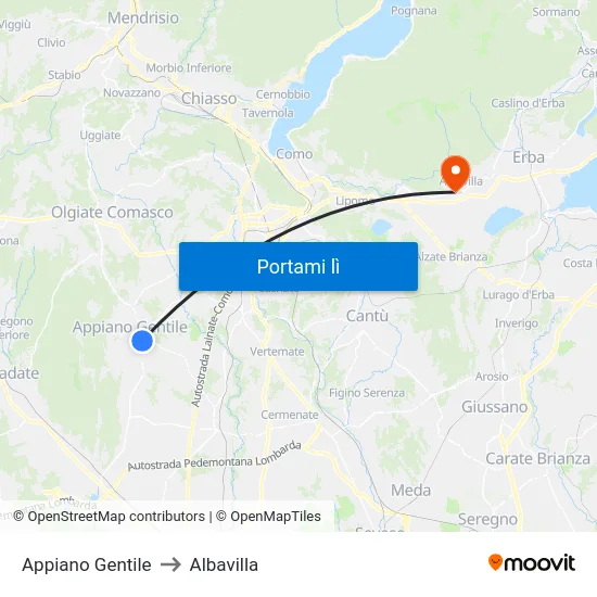 Appiano Gentile to Albavilla map