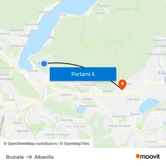 Brunate to Albavilla map