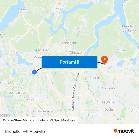 Brunello to Albavilla map