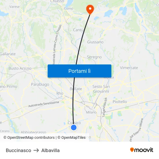 Buccinasco to Albavilla map