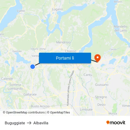 Buguggiate to Albavilla map