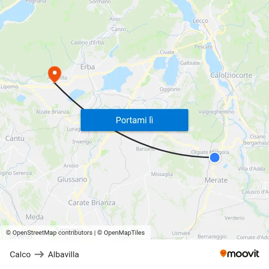 Calco to Albavilla map