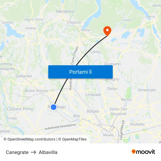 Canegrate to Albavilla map