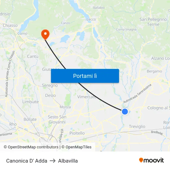 Canonica D' Adda to Albavilla map