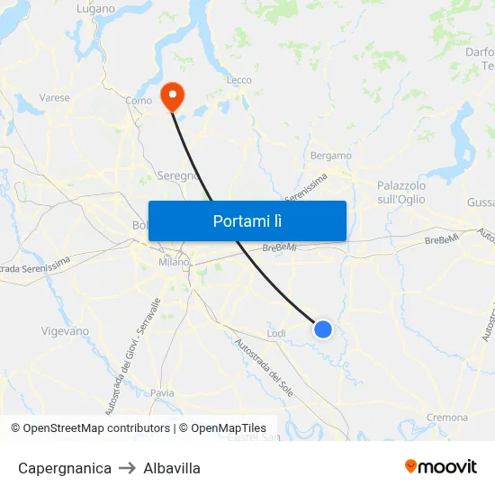 Capergnanica to Albavilla map
