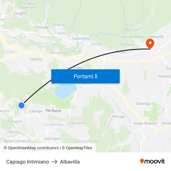 Capiago Intimiano to Albavilla map