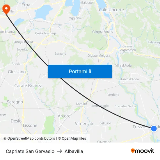 Capriate San Gervasio to Albavilla map