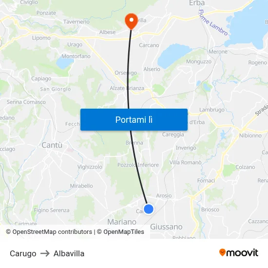Carugo to Albavilla map