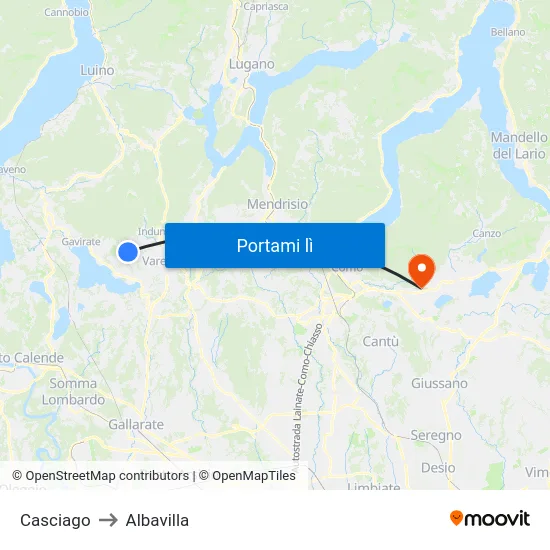 Casciago to Albavilla map