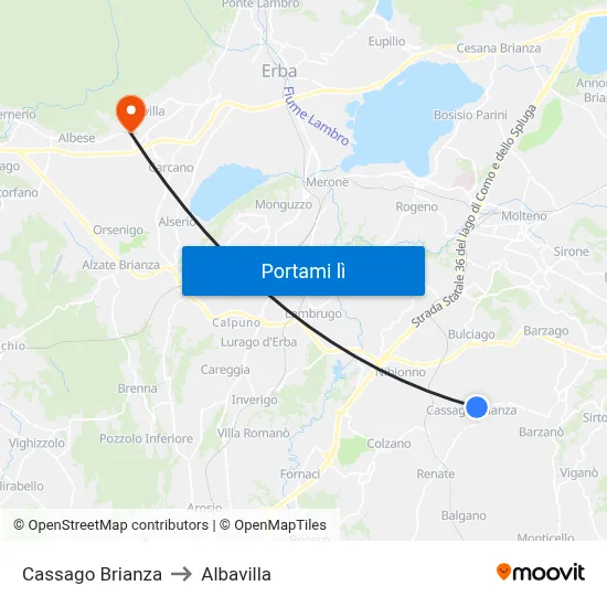 Cassago Brianza to Albavilla map