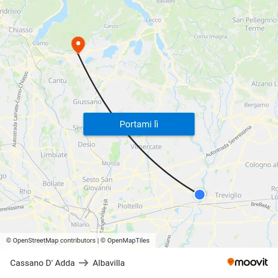 Cassano D' Adda to Albavilla map