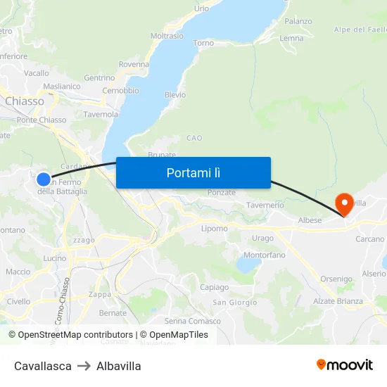 Cavallasca to Albavilla map