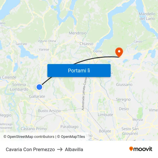 Cavaria Con Premezzo to Albavilla map