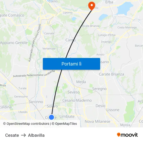 Cesate to Albavilla map