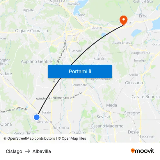 Cislago to Albavilla map