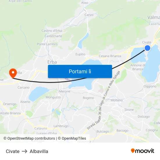 Civate to Albavilla map