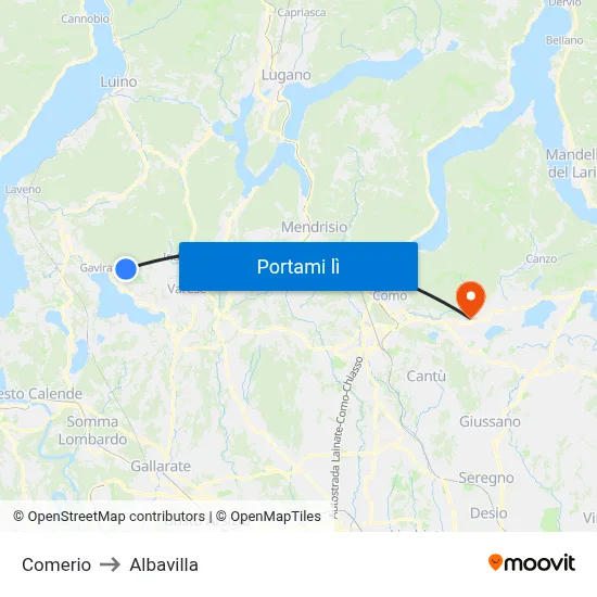Comerio to Albavilla map