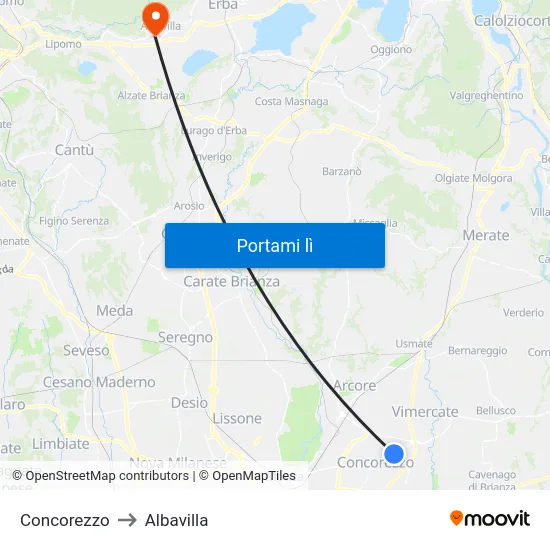 Concorezzo to Albavilla map